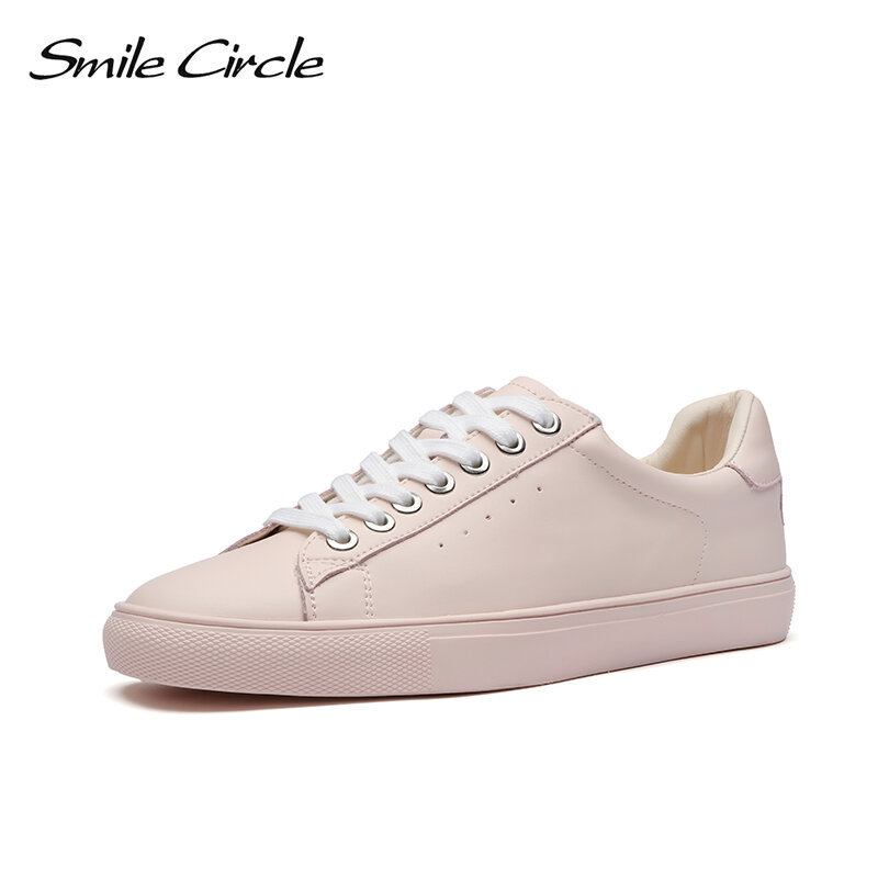 Женские кожаные кроссовки Smile Circle, модные белые кроссовки из натуральной кожи на низком каблуке и плоской платформе, размеры 36-42, 2019