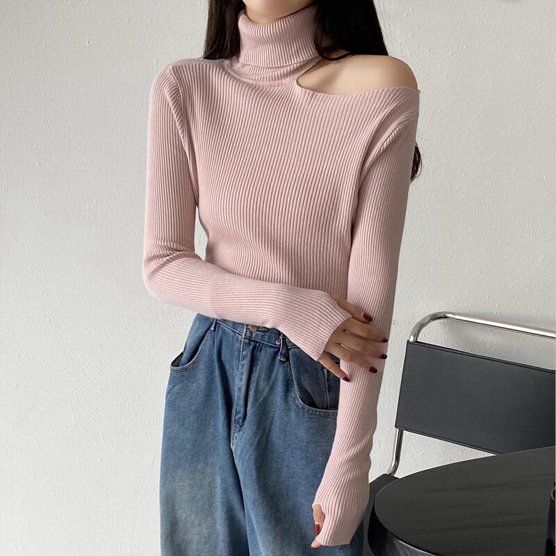 White Black Sweater Women's Autumn 2021 New Long Sleeve Slim Tight Bottoming Sweater Top New Stretch Knitted Pullovers Sweaters