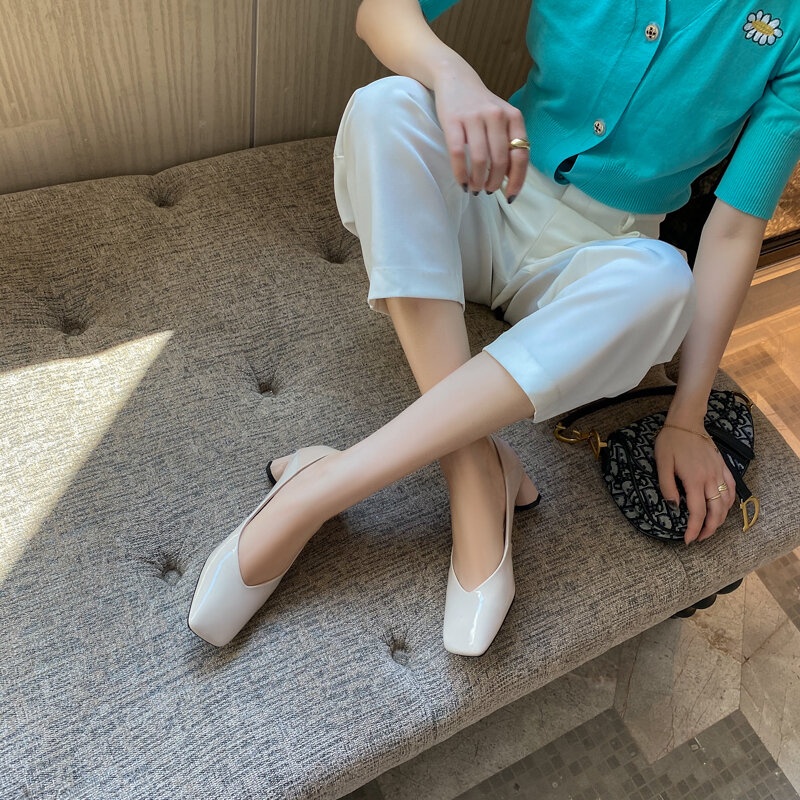 FEDONAS 여성을위한 간결한 얕은 정품 가죽 신발 패션 최신 두꺼운 뒤꿈치 펌프 가을 Weddding 작업 신발 여자