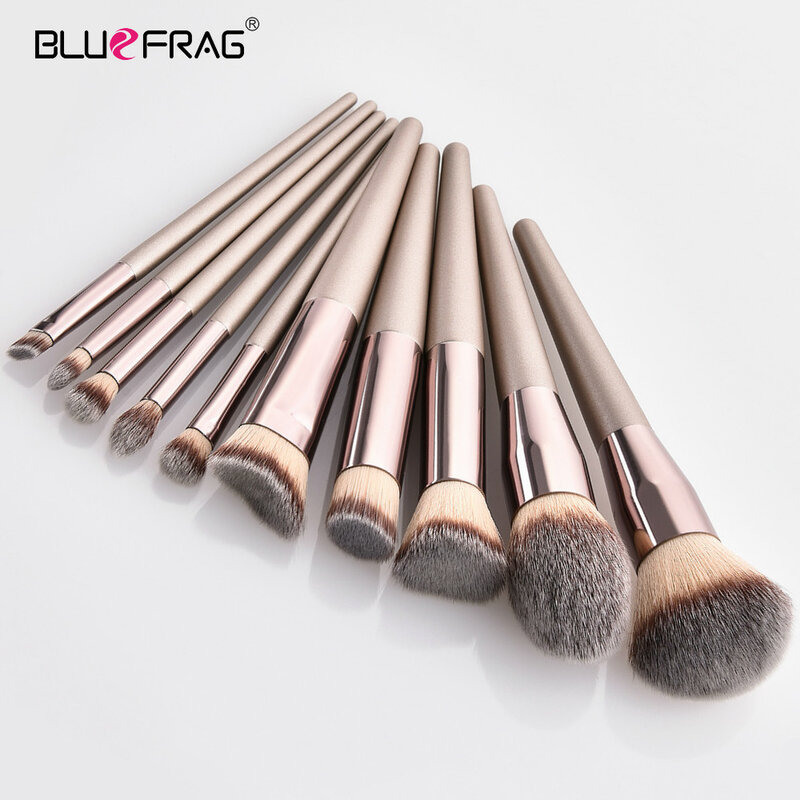 BLUEFRAG-مجموعة فرش مكياج بلون الشمبانيا ، لتطبيق كريم الأساس ، أحمر الخدود ، ظلال العيون ، مزيج الشفاه ، أداة التجميل ، من 5 إلى 14 قطعة