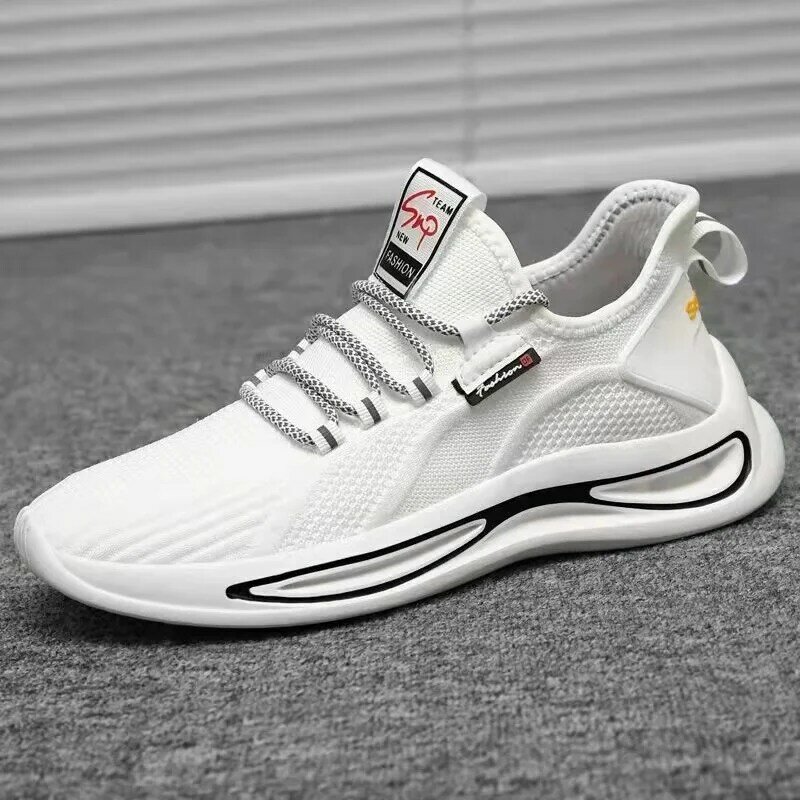 Zapatillas Hombre Sepatu Kasual Olahraga Musim Semi Baru Cocok untuk Semua Sepatu Putih Kecil Jaring Putih Bersirkulasi Sepatu Terbang Pria