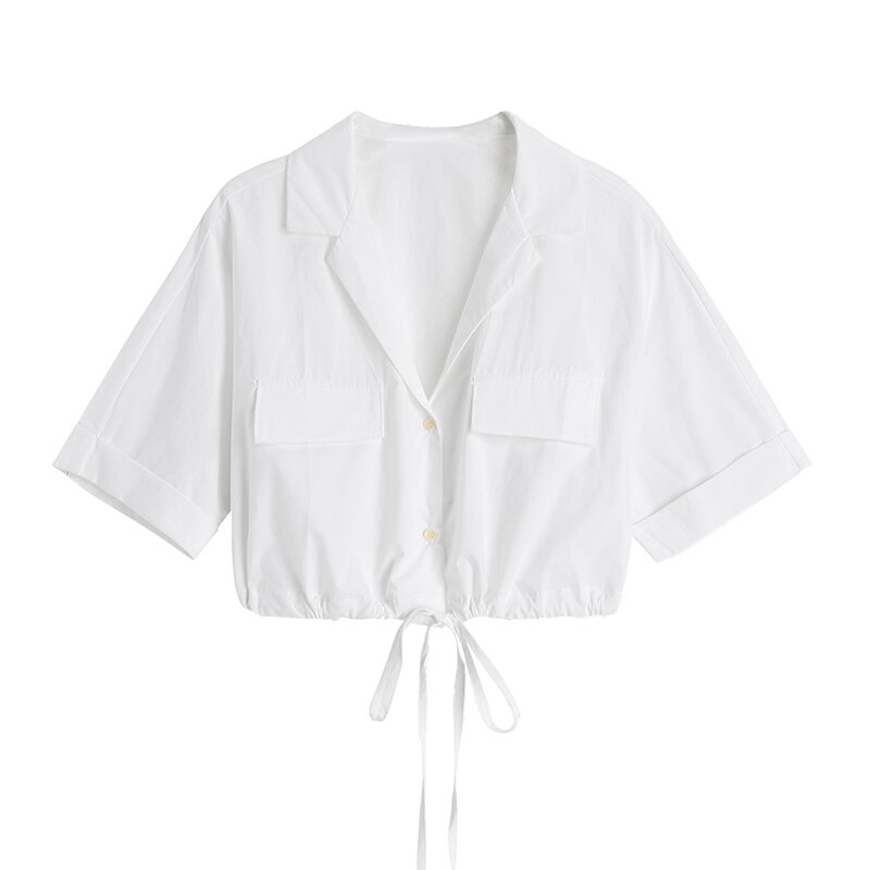 Camiseta de verano para mujer, Túnica de manga corta con cuello de pico, Top corto informal de oficina, camisetas blancas para mujer, blusa Encaje Coreano Up 2021