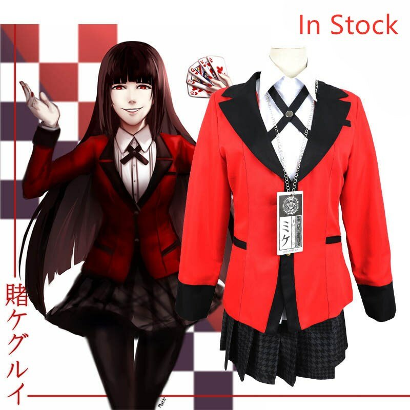 Gorące fajne kostiumy Cosplay Anime Kakegurui Yumeko Jabami japońska szkoła dziewczyny jednolite pełny zestaw kurtka + koszula + spódnica + pończochy + krawat