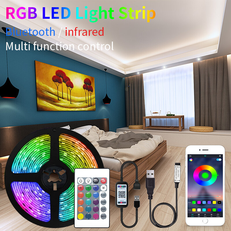 LEDストリップライト,照明,装飾シーリングライト,リビングルーム,キッチン,5m,USB 5050,2835 sd dc12v