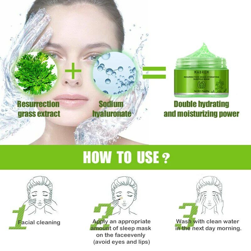 Mabrem revitalização grama hidratante máscara de dormir tratamento anti-envelhecimento hidratante branqueamento máscara de dormir todos os tipos de pele