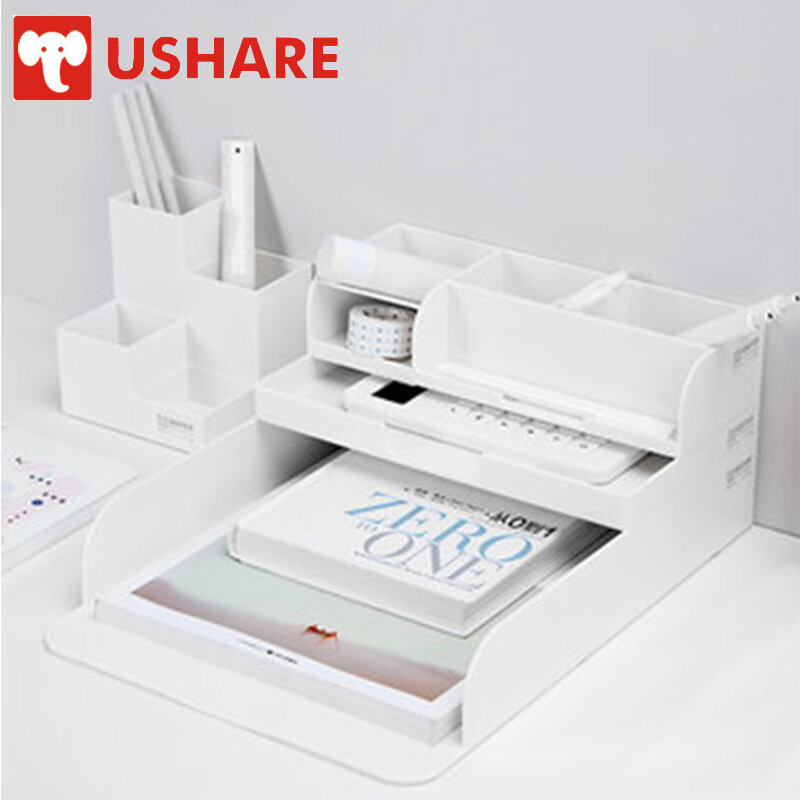 Ushare ABS Multifunctional Stationery Organizer Innovative Office Storage Desk Spellable Phone Stand Points Grid Pencil Holder