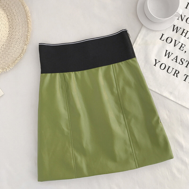 Surat PU Kulit Rok Wanita Rok Mini Streetwear Ungu Rok Kulit Pendek 2020 Baru Tinggi-Berpinggang A-Line rok Seksi 211H
