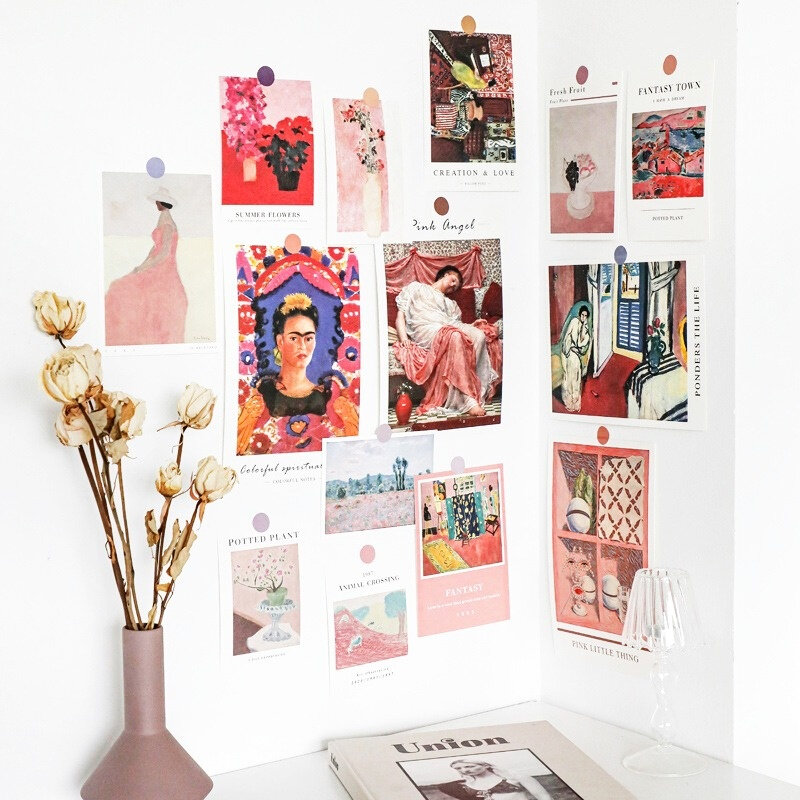 15 hojas de arte Retro famosas, pinturas postales, accesorios para fotos, tarjeta de decoración de colocación Diy, pegatina de pared, tarjeta de felicitación de color