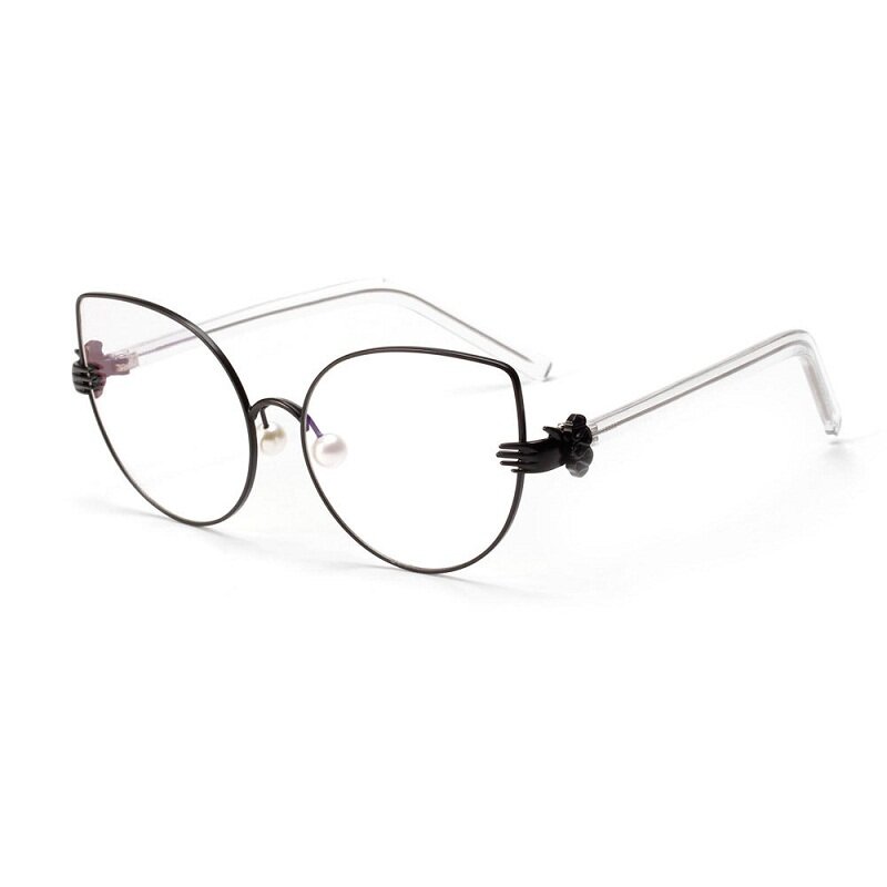 LONSY New Cat Eye Metal Women Eyeglasses Spectacle Frame Fashion Brand Computer Optical Glasses Frame Blu Lens
