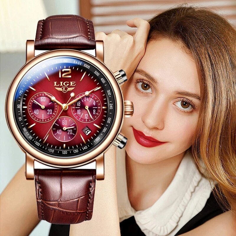 LIGE luksusowe damskie zegarki Casual Ladies Watch skórzany zegarek dla kobiet wodoodporny zegarek kwarcowy kobieta zegar Reloj + Box