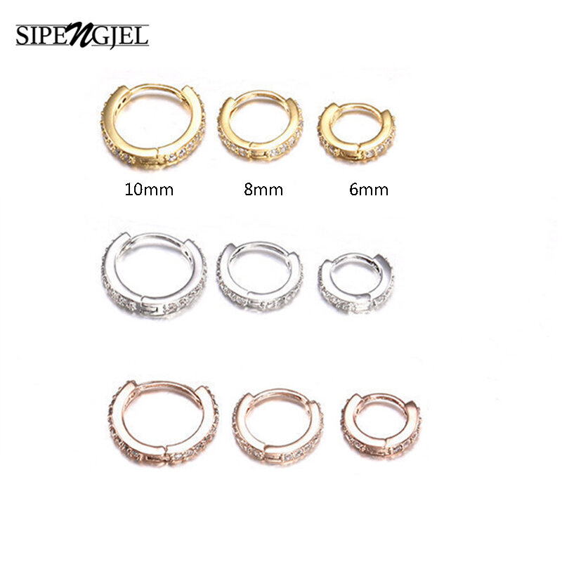 Orecchini a cerchio in zircone intarsiato di nuova moda SIPENGJEL orecchini a cerchio rotondi 6mm/8mm/10mm per gioielli da donna 2021