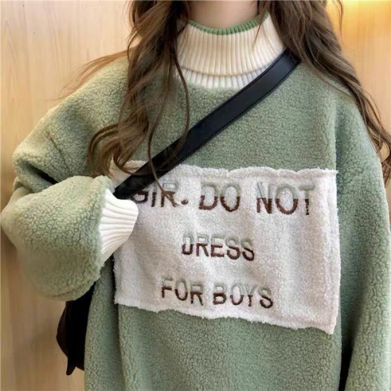 Lamb wool sweater women's autumn and winter 2021 new Korean version lazy wind loose thickened high neck Pullover coat tide
