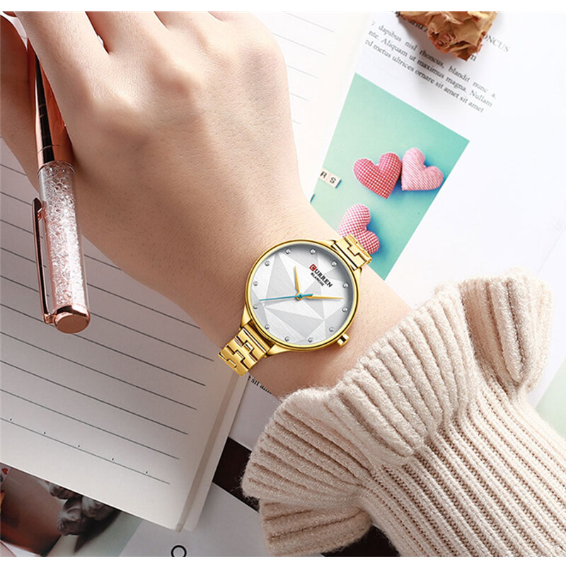CURREN 9047 moda Casual kobiety zegarki Top luksusowa marka panie zegarek kwarcowy zegarek ze stali nierdzewnej Relogio wodoodporna dziewczyna