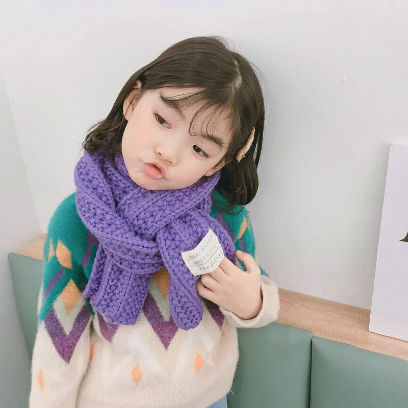Écharpe en laine épaisse pour enfants garçons et filles, longue et chaude, en tricot, de couleur unie, nouvelle collection coréenne, automne et hiver