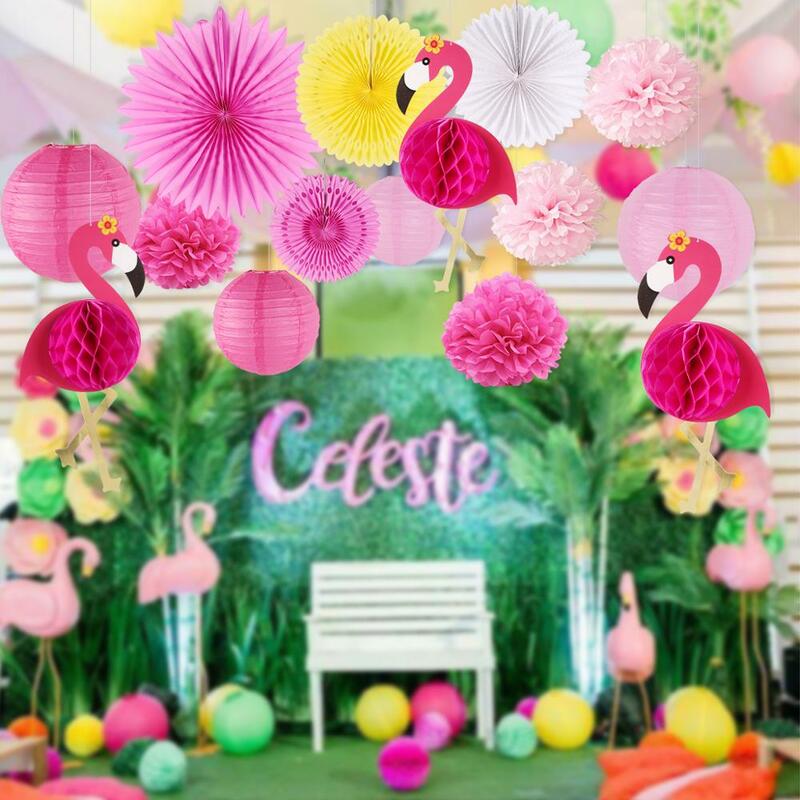 Moldura para foto qifu, moldura de papel famigo rosa flamingo para festa no verão, praia, havaí, decoração de festa tropical, aloha hawiian, suprimentos