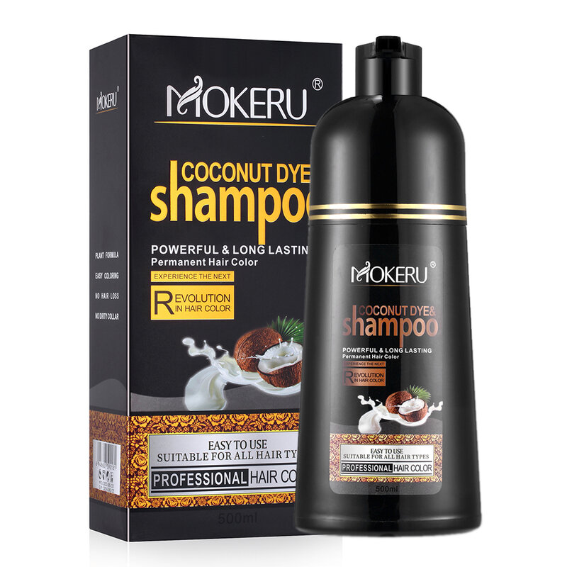 Mokeru 2pcs/Lot Organic Natural Coconut Extract Fast Hair Black Shampoo Permanent Brown Gray Hair Dye Shampoo For Grey Hair
