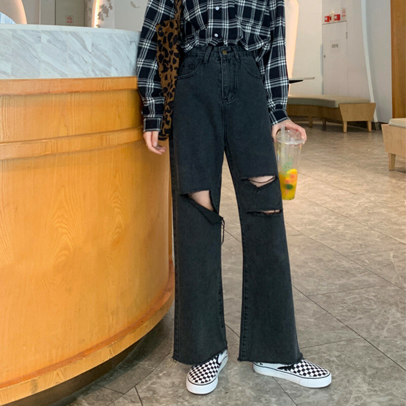 Vrouw Jeans Ripped Hoge Taille Kleding Wijde Pijpen Denim Kleding Streetwear Vintage Kwaliteit 2020 Mode Harajuku Rechte Broek