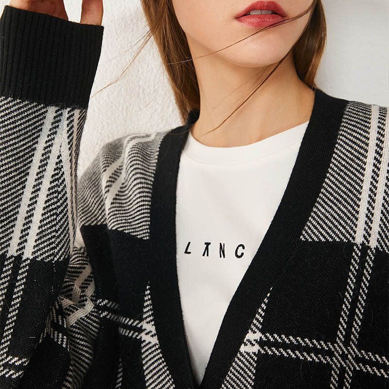 AMII minimalizm jesienne zimowe swetry rozpinane dla kobiet 2020 Retro Style przyczynowe kratki damskie kurtki damski kardigan topy 12040779