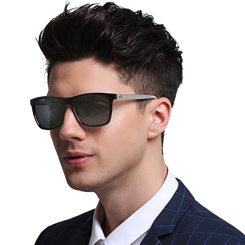Color Change Grey Frame Photochromic Polarized Sunglasses Men Square Classic Chameleon Glaases Transition Lens Eyewear