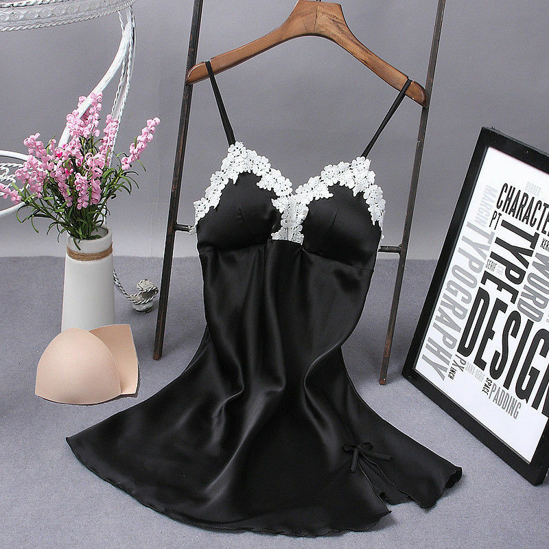 Nữ Váy Ngủ Đồ Ngủ Slip Dress Gợi Cảm Nightie Ren Lụa Áo Dây Mùa Hè Nữ 2021 Váy Ngủ Đen Đỏ Xanh Tím