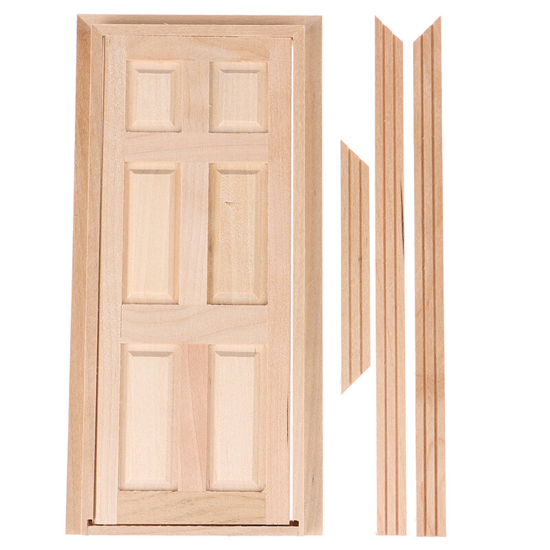 1:12 Rumah Boneka Miniatur 6 Panel Interior Pintu Kayu DIY Aksesoris Furnitur