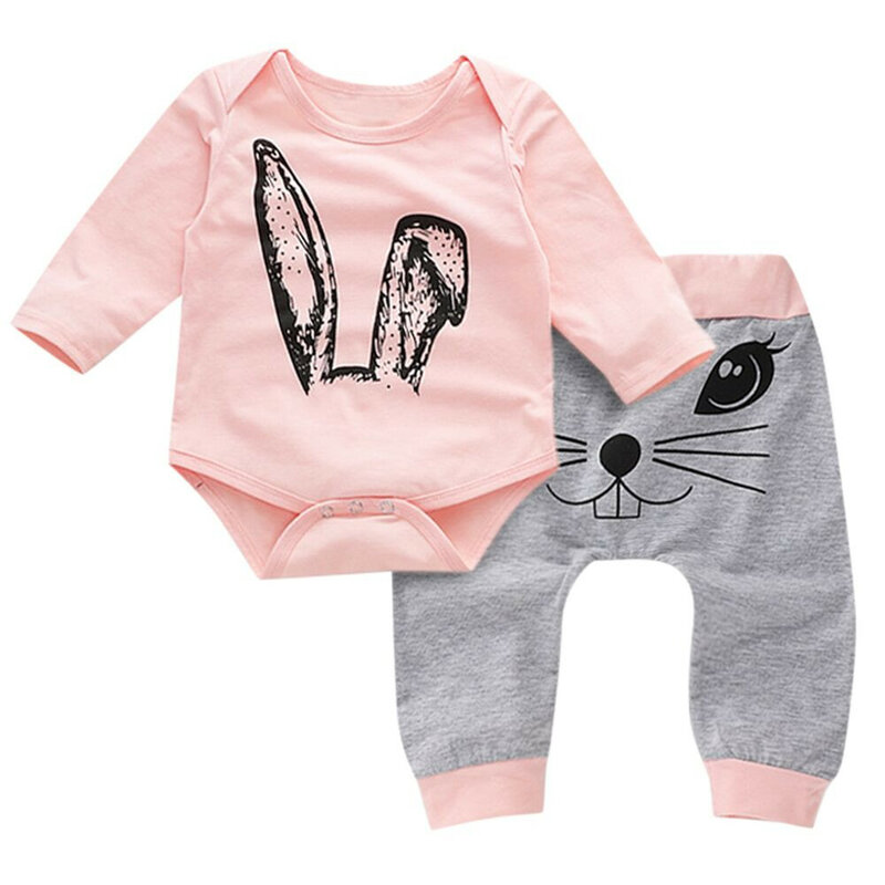 Set di vestiti per neonate per neonati Toddler Kids Baby Girl Cartoon Rabbit top stampa pagliaccetti pantaloni set di abbigliamento autunnale