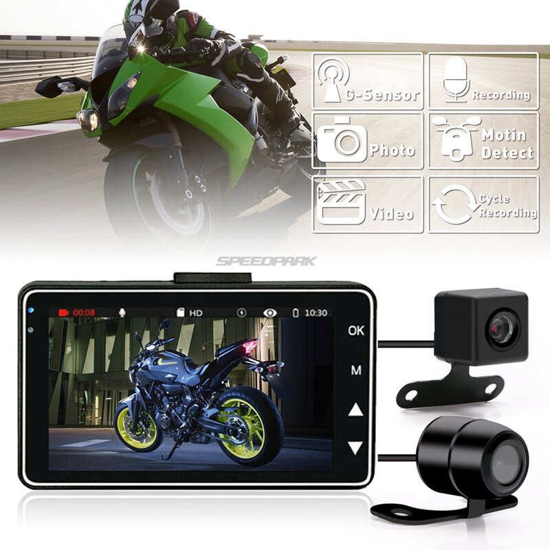 3 "1080P HD دراجة نارية كاميرا DVR موتور اندفاعة كام مع خاص المزدوج المسار الجبهة الخلفية مسجل دراجة نارية الإلكترونية موتو مقاوم للماء