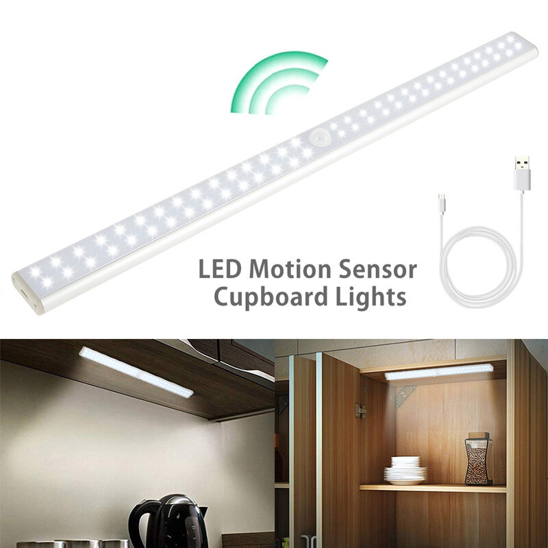 Luz LED con Sensor de movimiento PIR recargable por USB, luz nocturna para armario, lámpara de pared para dormitorio con tira magnética