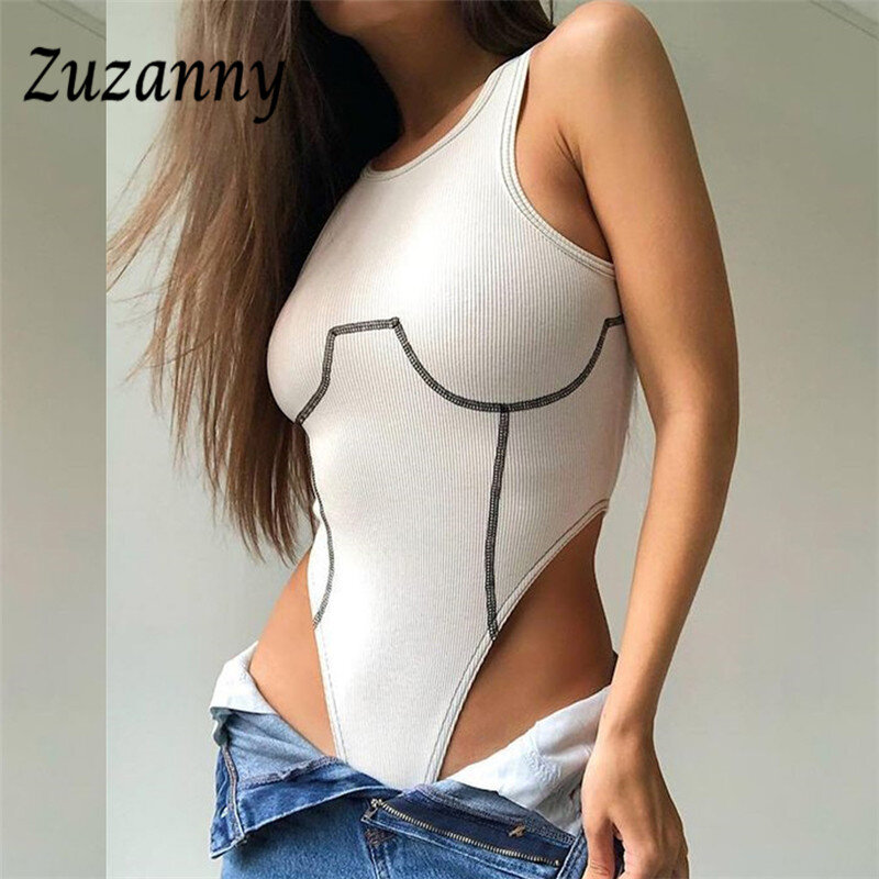 Zuzanny Thắt Nơ Xẻ Bodysuit Nữ Không Tay Cổ Xe Tăng Cao Cấp 2021 Vai Bodycon Jumpsuit Mùa Hè Xanh Gợi Cảm Femme Cơ Thể
