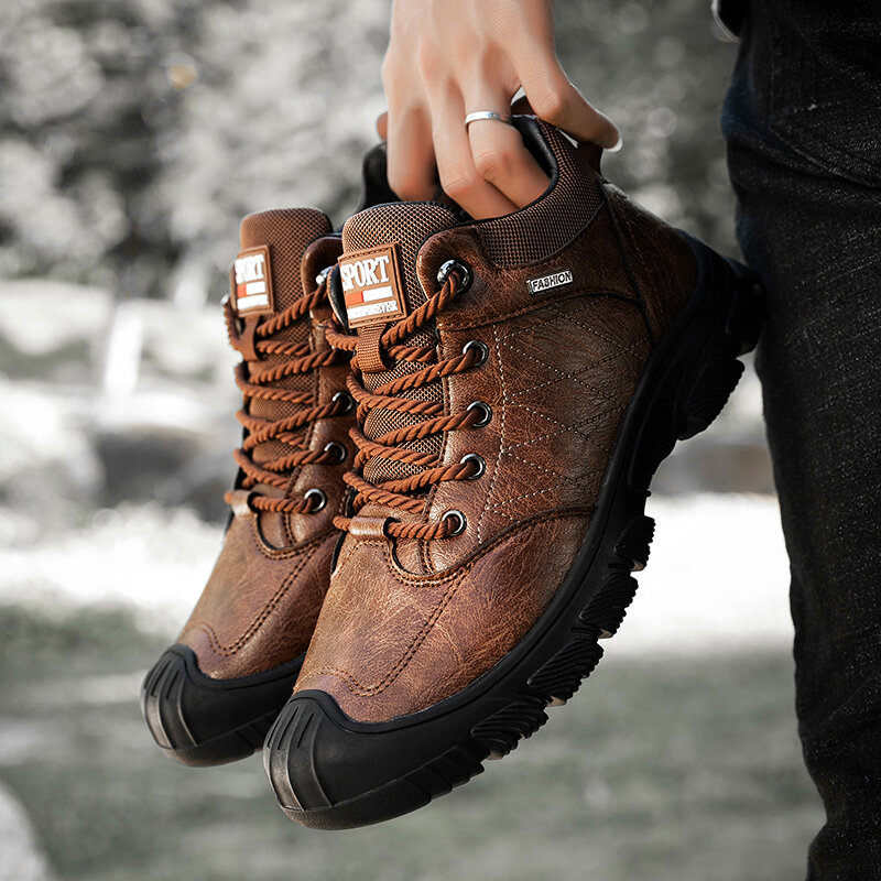 2021 New Brand Winter Men's Boots Fashion Waterproof Leather Warm Snow Boots Outdoor Lightweight Non Slip Hiking Boots Big Size