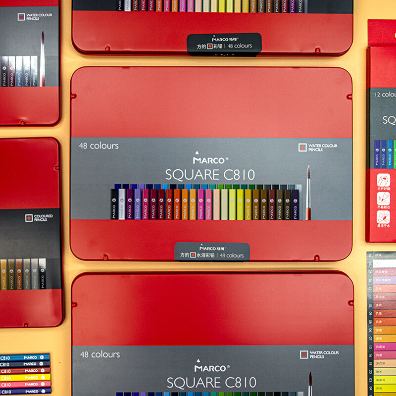 Marco 12/24/48 cores na moda forma quadrada aquarela lápis conjunto solúvel em água desenho colorido lápis para colorir fontes da arte