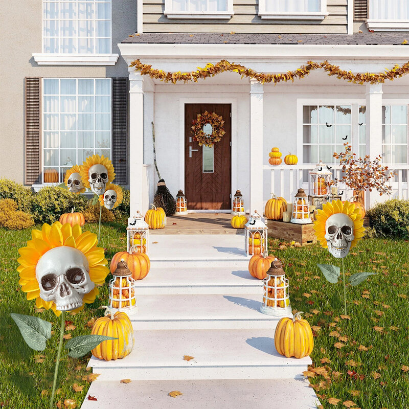 Girasol cráneo Halloween decoración flor simulación jardín Horror de vacaciones decoración de ambientes patio decoración de Halloween