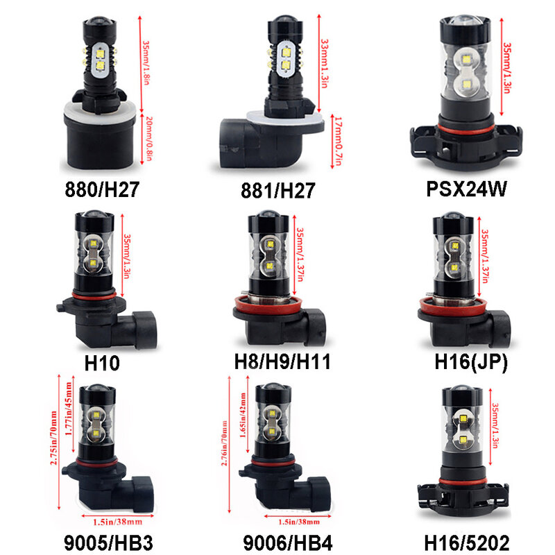Bombilla de luces antiniebla para coche, lámpara blanca de conducción, H4, H7, H16, H8, H10, H11, HB4, 9006, HB3, 9005, 10SMD, 50W, 1200LM, 6000K, 2 uds.