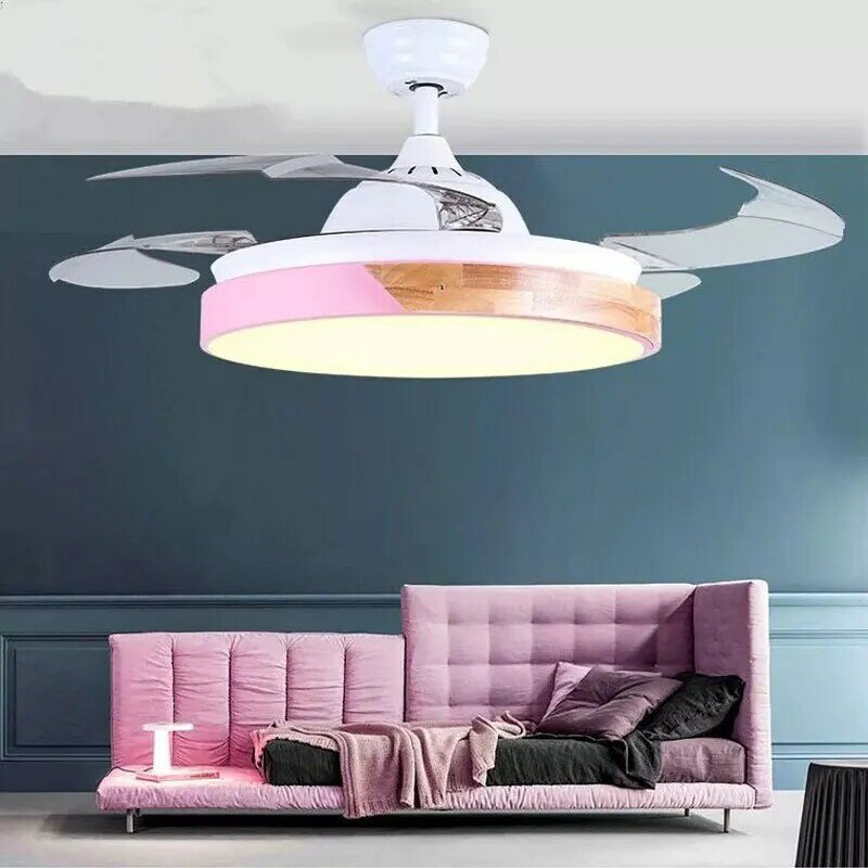 Ceiling fan with LED light, modern remote control ceiling fan, bedroom, dining room, living room built-in electric light