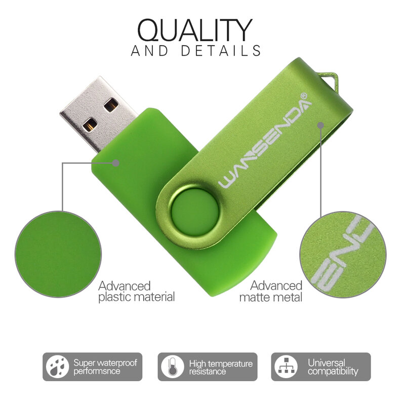 WANSENDA – clé USB rotative en métal, support à mémoire de 8GB 16GB 32GB 64GB 128GB 256GB, lecteur Flash, capacité réelle