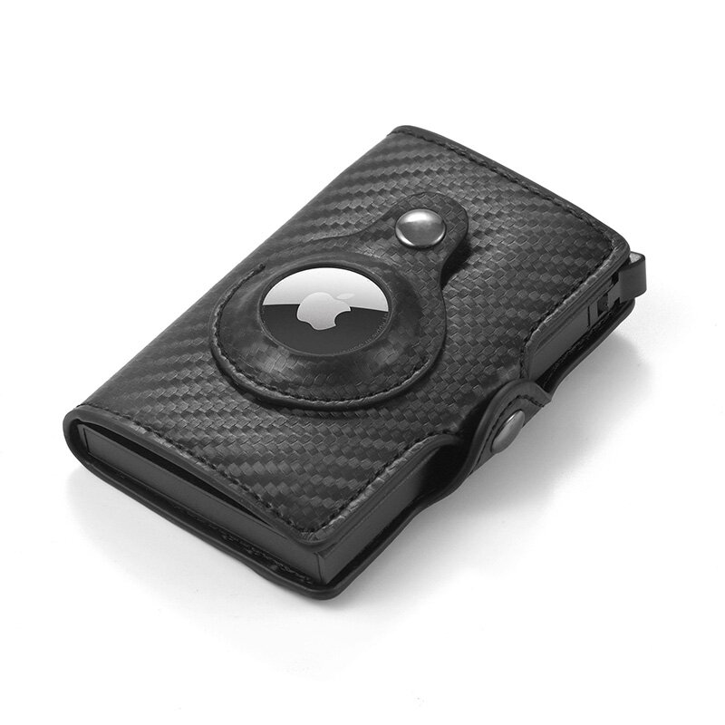 パーソナライズされた名前の革製Airtag財布,カードホルダー,RFIDカードホルダー,Apple Airタグ付きアンチロスケース