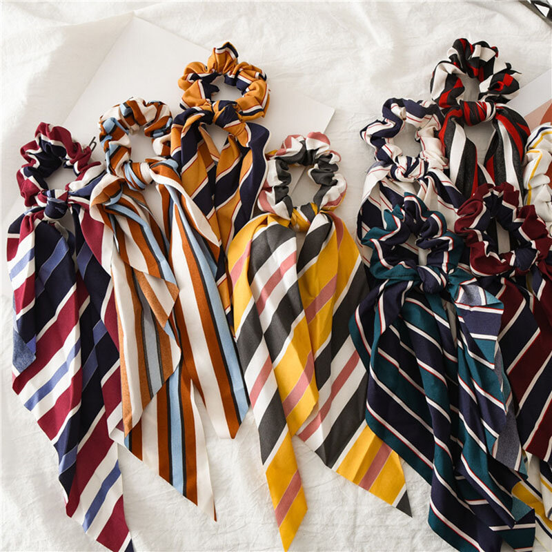 Coletero de Color liso, accesorios para el cabello, bufanda larga, Scrunchies de seda satinada, 2020