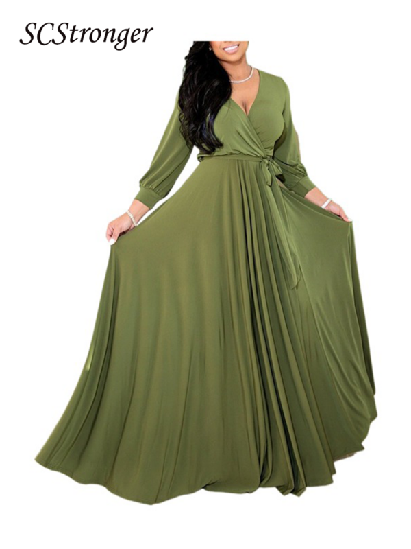 Scstronge – Robe longue d'été pour Femme, grande taille, mi-longue, couleur unie, ourlet large, Slim, 2021