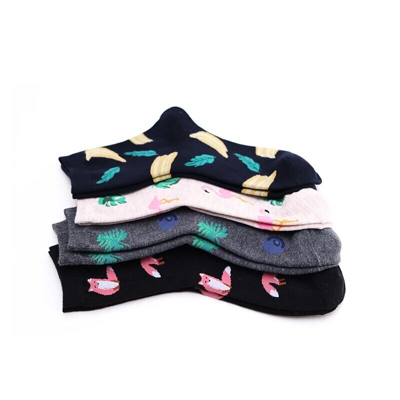 Fashion Jacquard Pattern Art Socks Cute Funny Socks Animal Cactus 1Pair  Cotton Korean Women Plants Printing Socks