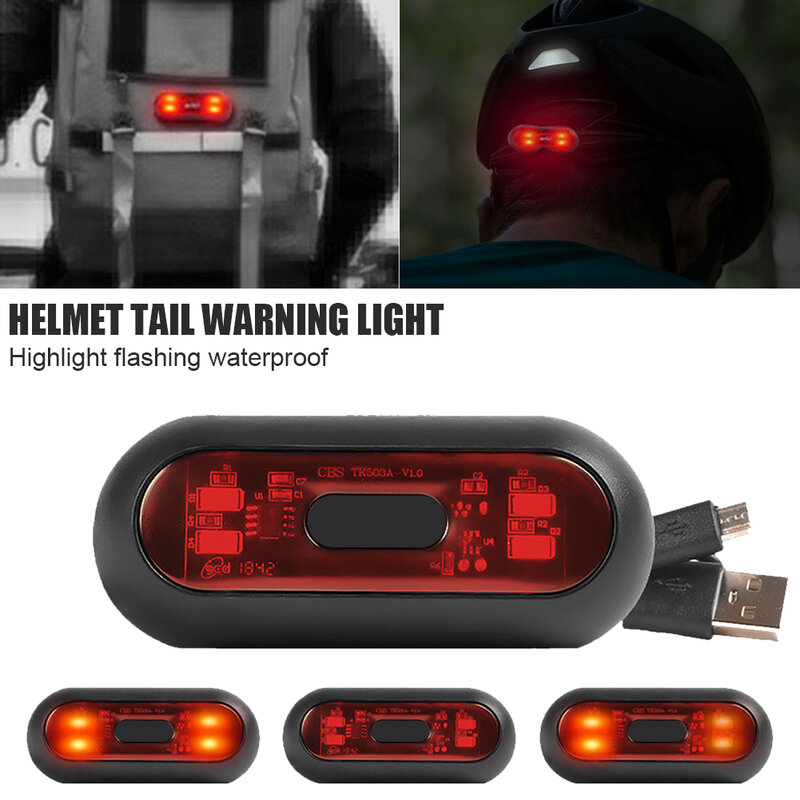 Feu arrière pour casque de moto, Rechargeable USB, 3 modes, feu arrière pour casque de vélo, Signal de sécurité, voyant d'avertissement, IPX6 LED