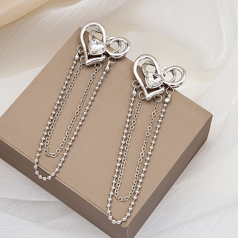 Orecchini pendenti geometrici con nappe lunghe di moda orecchini in argento orecchini pendenti con strass a cuore vuoto da donna