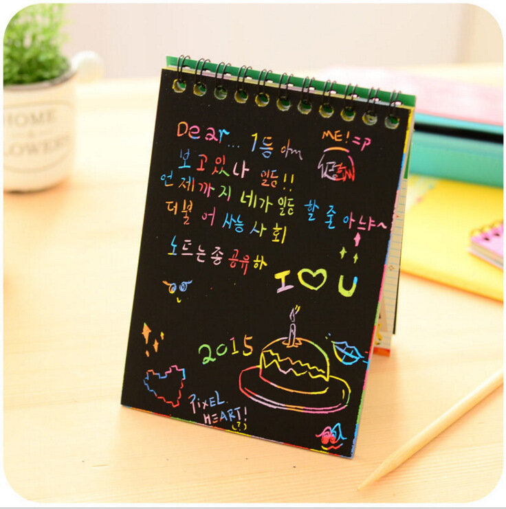 Colorful Scratch Notes Wood Stick Rainbow Draw Sketch Writing Painting Scratch Notes Educational and School Supplies Wholesale
