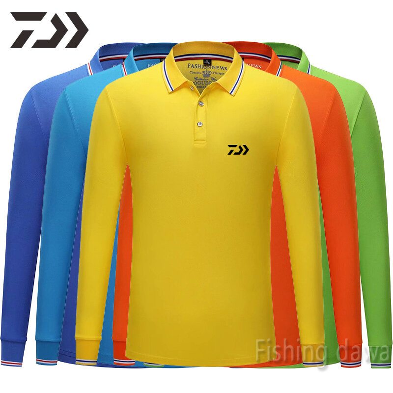Primavera outono camisa de pesca manga longa fina polo multi-color camiseta respirável secagem rápida daiwa roupas de pesca masculino anti-suor