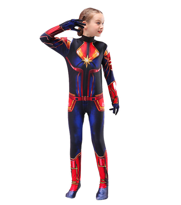 Combinaison de corps de capitaine pour filles, Costume d'halloween, super-héros Ms Marvel Carol Danvers pour enfants