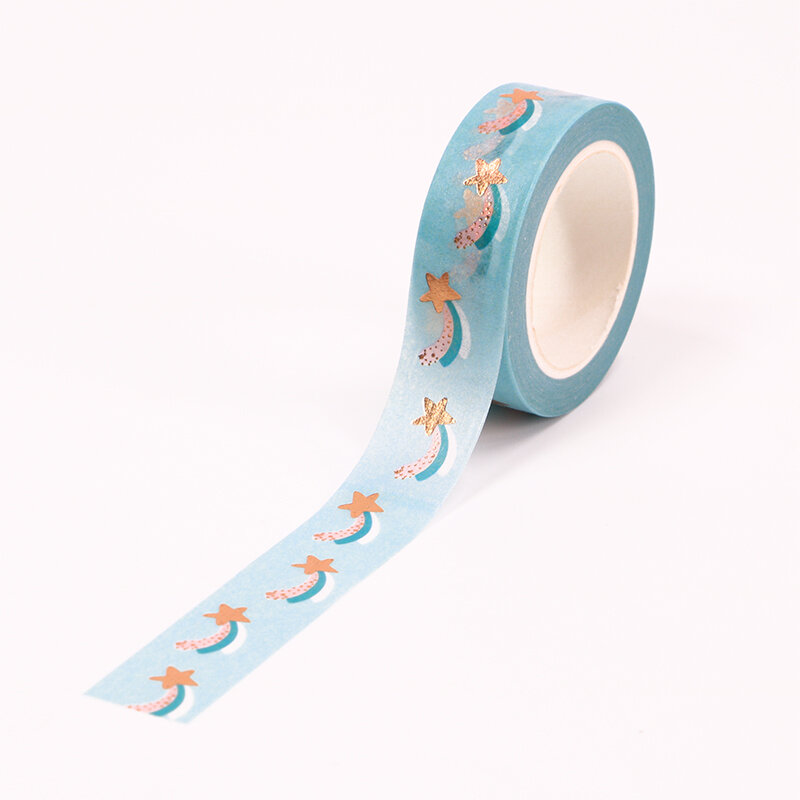 NEW 1PC 15mm*10m Foil Meteor Blue Decorative Washi Tape Scrapbooking Masking Tape Office Supply designer mask washi tape