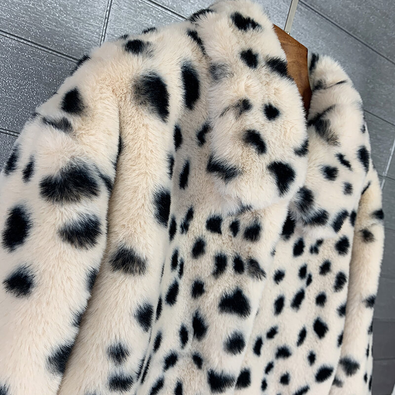Manteau en fausse fourrure léopard pour femmes, pardessus surdimensionné, vêtements d'extérieur pour filles, vestes pelucheuses en fausse fourrure de lapin, à la mode, hiver 2020