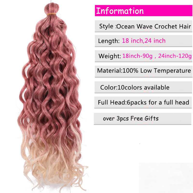 Long 24inch Deep Ocean Wave Crochet Braid Hair Water Wave Pink Hawaii Afro Curls For Women Synthetic Braiding Hair Extensions
