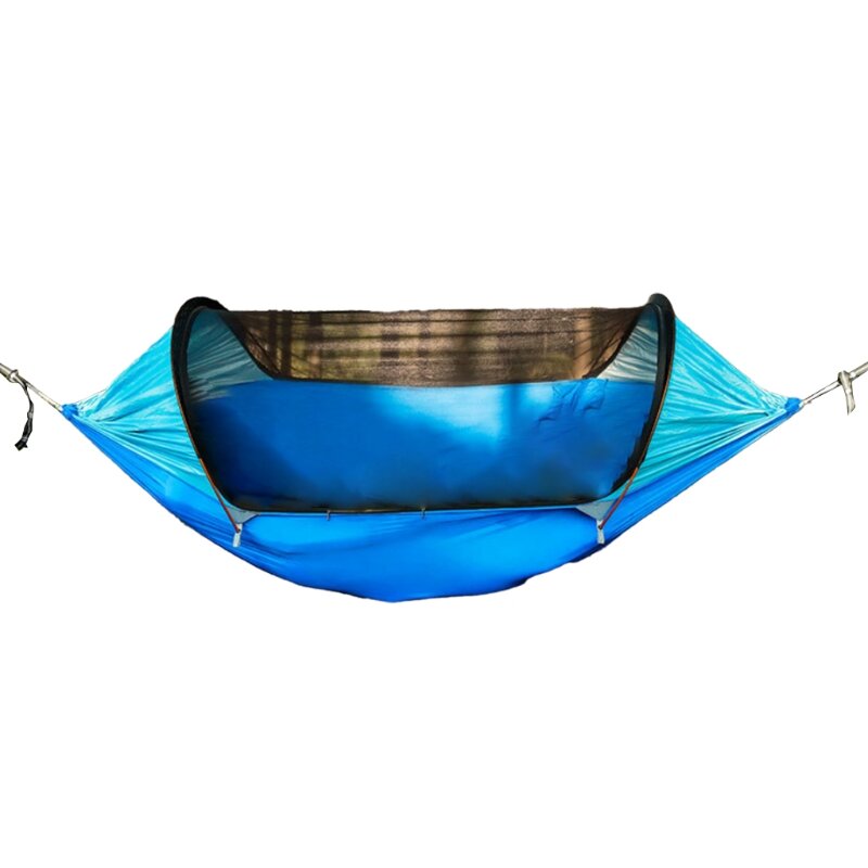 Hamac de Camping Durable et confortable, Portable Double et simple, avec filet anti-insectes, pour voyage en plein air (bleu)