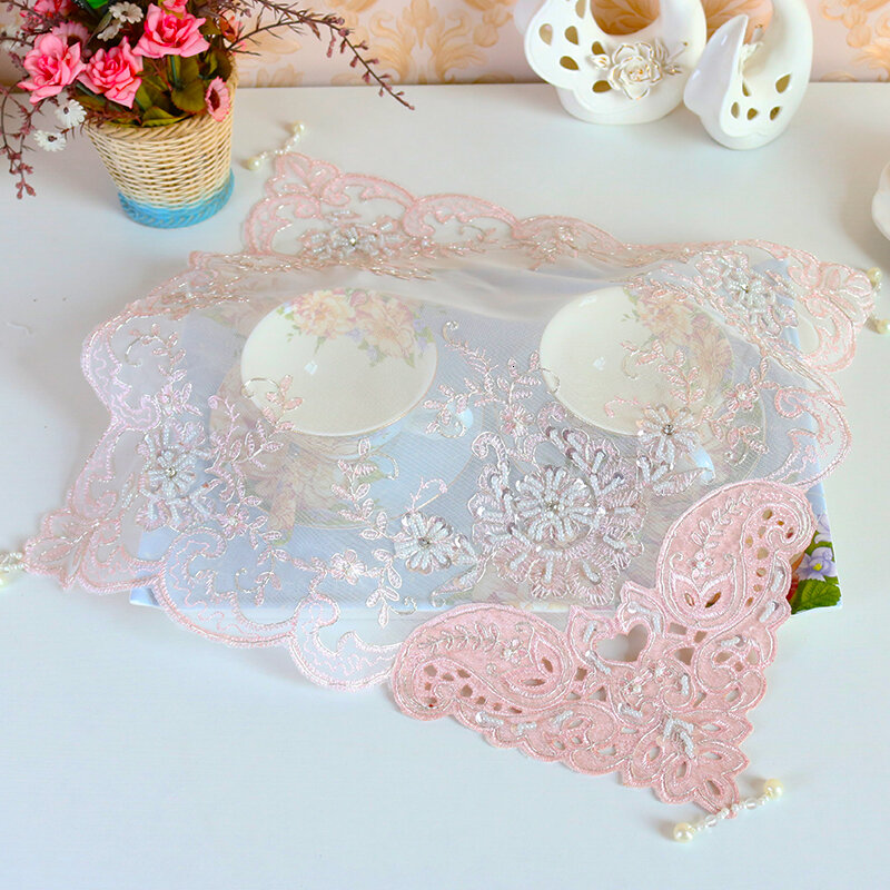 European Sequin Mesh Embroidery Pendant Pink Luxury Placemat Coaster Coffee Table Pad Computer Printer Tea Tray With Cover Towel