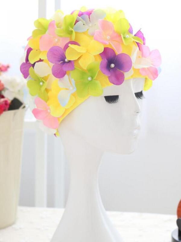 Gorro de baño de pelo largo 3D para mujer, gorro de natación personalizado con diseño de flores, exquisito gorro de natación de moda, 11 colores